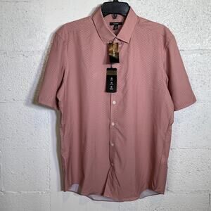 Alfani Men's Geometric Button Front Performance Shirt, pottery clay Medium $50